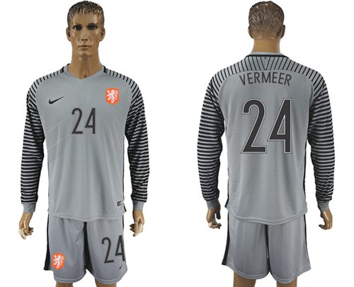 Holland #24 Vermeer Grey Goalkeeper Long Sleeves Soccer Country Jersey - Click Image to Close